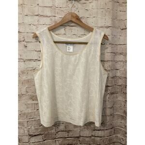 Nancy Bolen Shirt Womens XL Ivory Tank Textured Crochet Trim City Girl Stretch
